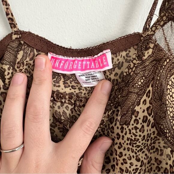 Unforgettable Women's Tan Brown Leopard Print Sheer Tie Front Cami Small - Picture 4 of 8